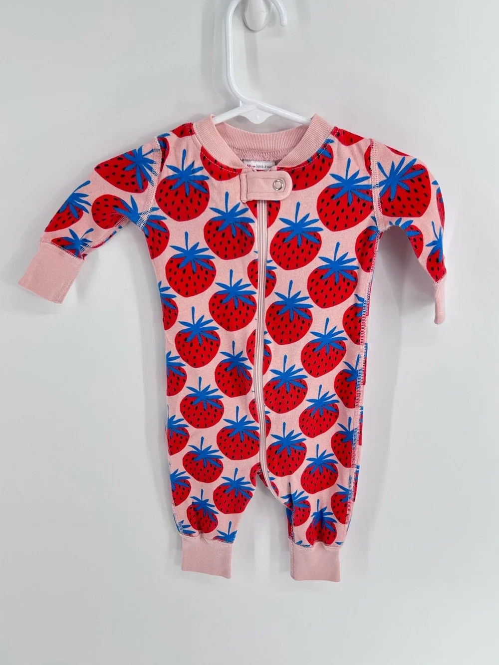 Hanna Andersson Baby Zip Sleeper with Red and Blue Strawberry Print - 0/3 months